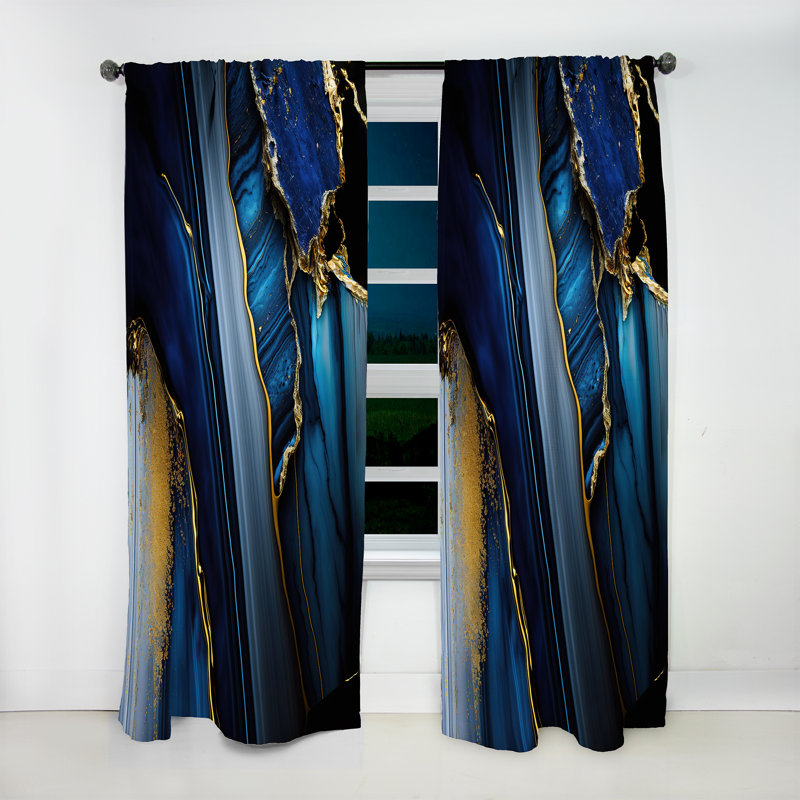 Aldegonde - Abstract Geode Geometric Blue II - Modern Curtain - Velvet Room Darkening - 1 panel, 52" W x 95" L