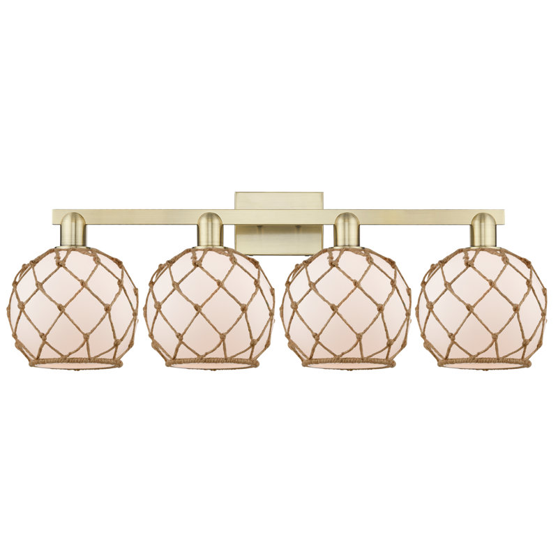 Luminaire pour salle de bain 4 lumières Arcadia - Homburg, Verre blanc avec corde brune