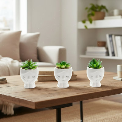 Ceramic Girl With Succulent Asstd - Set Of 3
