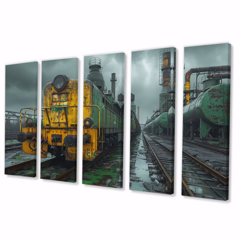 Ensemble d'art sur toile Kyzaiah - Factories, H 32 po x l 80 po