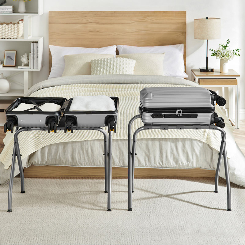 Ensemble de 2 porte-bagages, support de valise pliable avec cadre en acier pour chambre d'amis, chambre à coucher