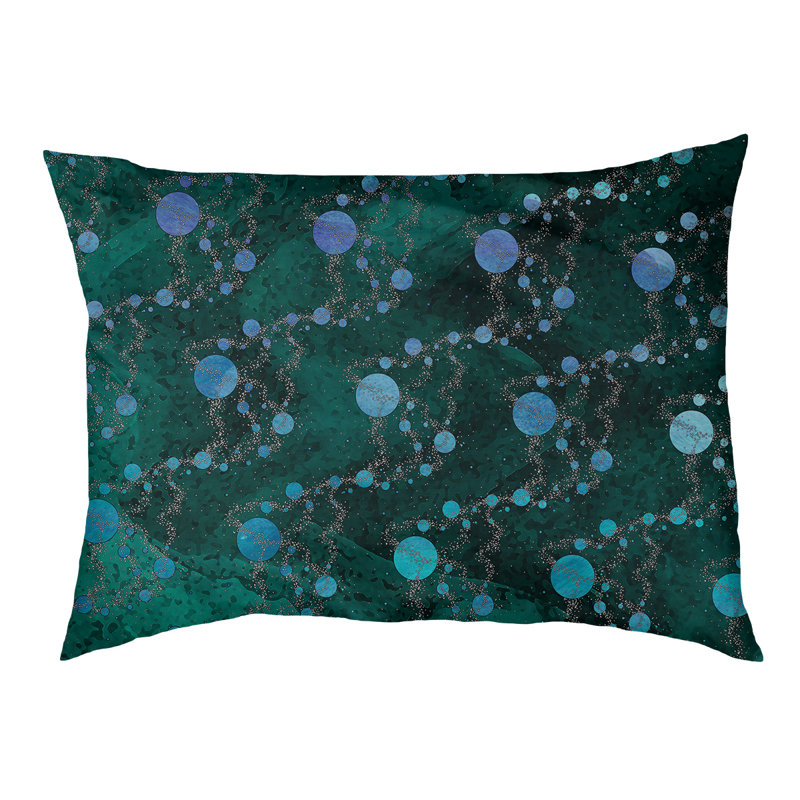Coussin d'extérieur pour chien Byrge Planets Stars, Grand (l 42,5 po x P 32,5 po x H 14 po), Vert foncé / bleu