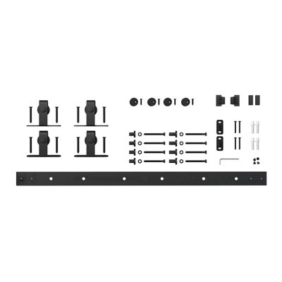 5 ft Solid Steel Mini Sliding Rolling Barn Door Hardware Kit for Double Wood Doors -  Architectural Products by Outwater L.L.C., FSDH-TOPMT-BK-5-DD