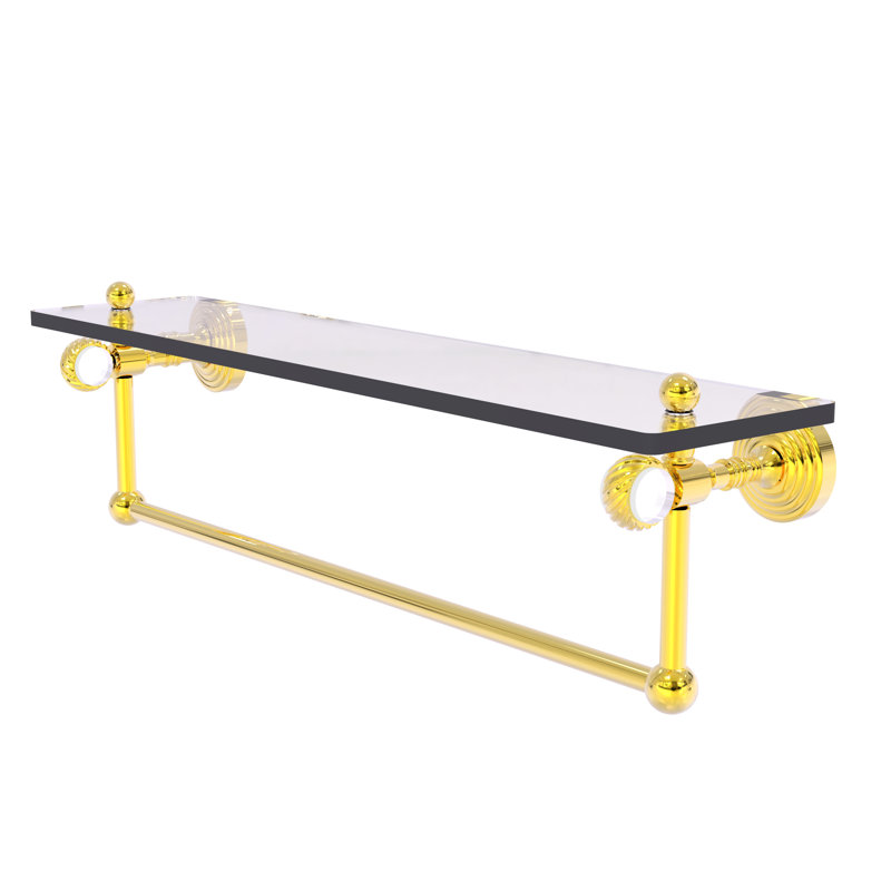 Jarrell Glass Bracket Shelf with Towel Bar, 5.12" H x 22" W x 6.4" D, Polished Brass