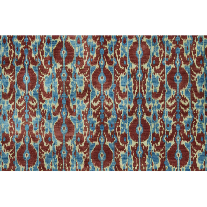 Tapis rouge et aubergine noué à la main de haute qualité