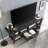 Tv Stand With Metal Square Handle, Curved Legs, Divided Shelf, Fits 60 - 69 Inch Television Screens One Drawer,