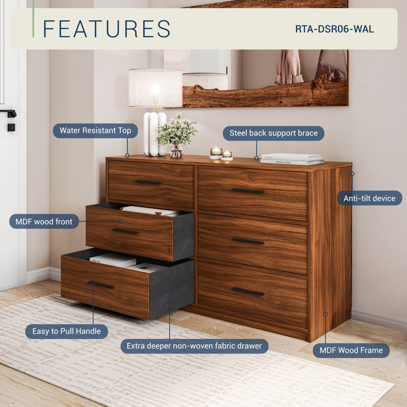 6-Drawer Dresser With Large Fabric Drawers, Brown