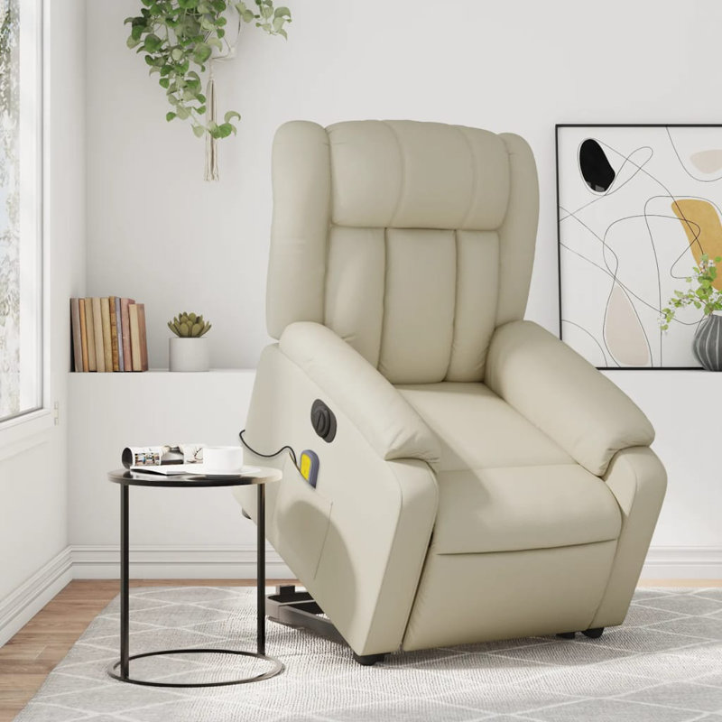 Fauteuil de massage en faux cuir, Crème, Poussoir électrique