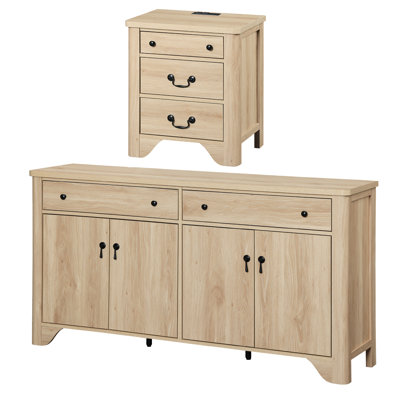 Ensemble de commode et de table de chevet moderne et minimaliste 2 pièces pour commode en bois avec tablettes réglables