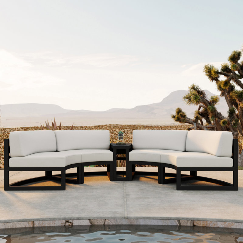 Avion Outdoor Curved Patio Sectional with Sunbrella Cushions, Canvas Natural Sunbrella® Canvas, Black