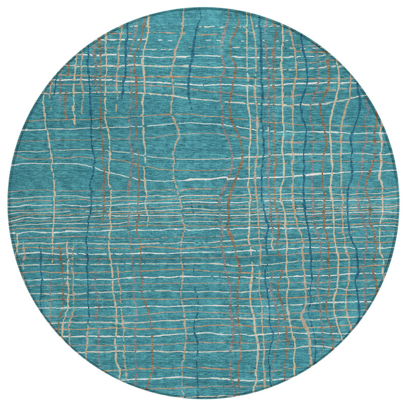 Calista Teal Washable Indoor-Outdoor Rug - , 2'6" x 3'10"