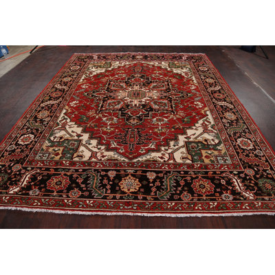 Tapis décoratif en laine de conception unique 8 pi x 9 pi 6 po noué à la main New Age Heriz Serapi