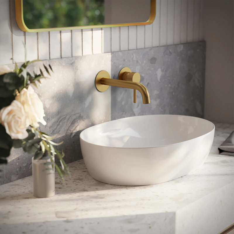 Wall Mounted Bathroom Faucet, Single-handle Bathroom Sink Faucet with Drain Assembly, Brushed Gold