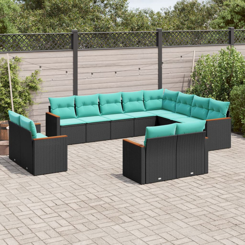  Ensemble de canapé de patio 12 pièces PE rotin noir