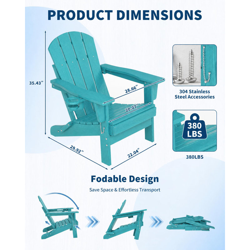 2 chaises Adirondack avec table d'appoint, chaises de patio en bois HDPE toutes saisons avec porte-gobelet, bleu lac