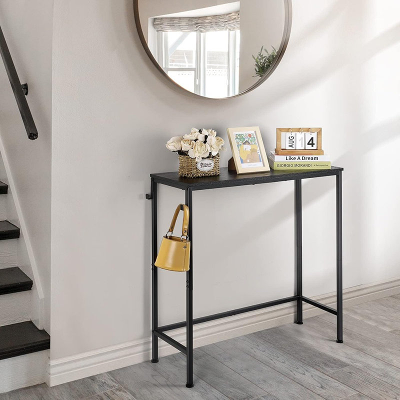 Table d'appoint étroite avec tablette 31,5 po et petite table d'appoint avec crochets en métal pour le salon, le couloir, le vestibule et la chambre à coucher