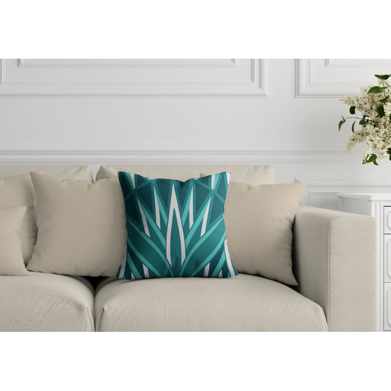 Housse et insert de coussin d'extérieur carré Bloom Tribal, L 15 po x H 15 po, Bleu sarcelle