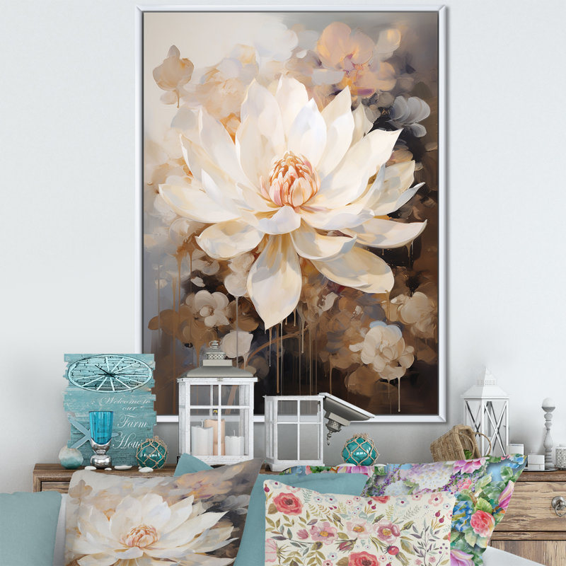 Rétro connexion de lotus sur toile, H 40 po x l 30 po x P 1,5 po, Cadre flottant blanc