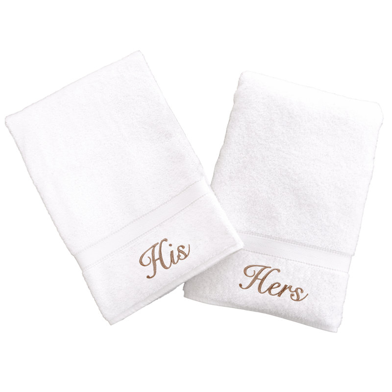 Ensemble de 2 serviettes 100% coton personnalisables His and Hers, Or