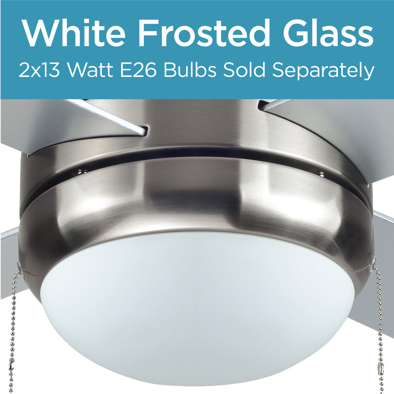 52-Inch Silver Brushed Nickel Ceiling Fan with Frosted Glass Light Kit