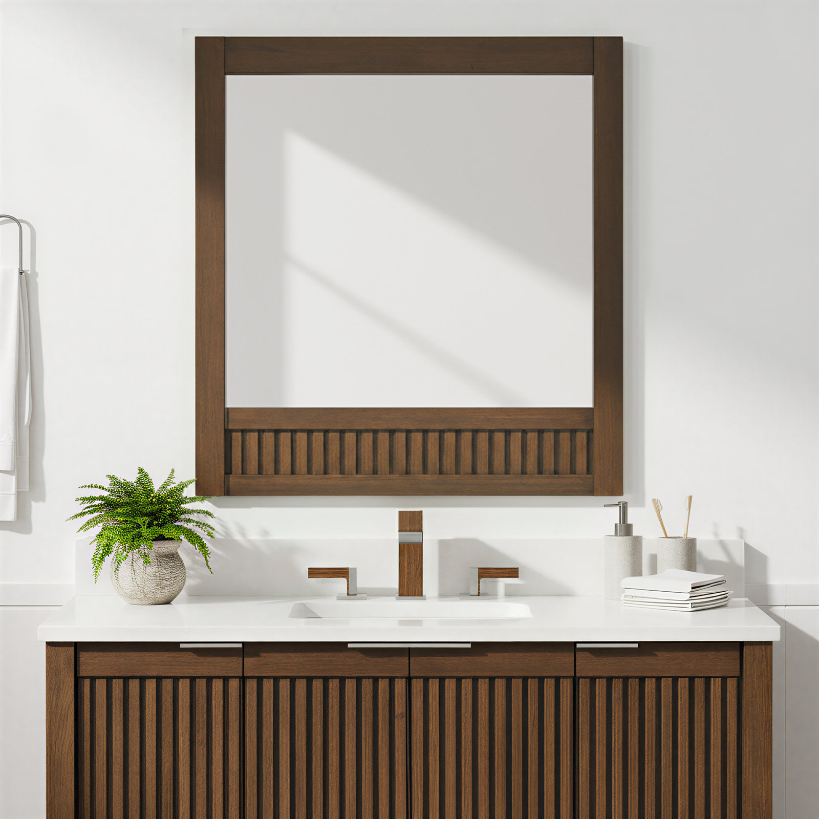 Through Lines Wood Flat Wall Mirror, 30" x 28", Brown