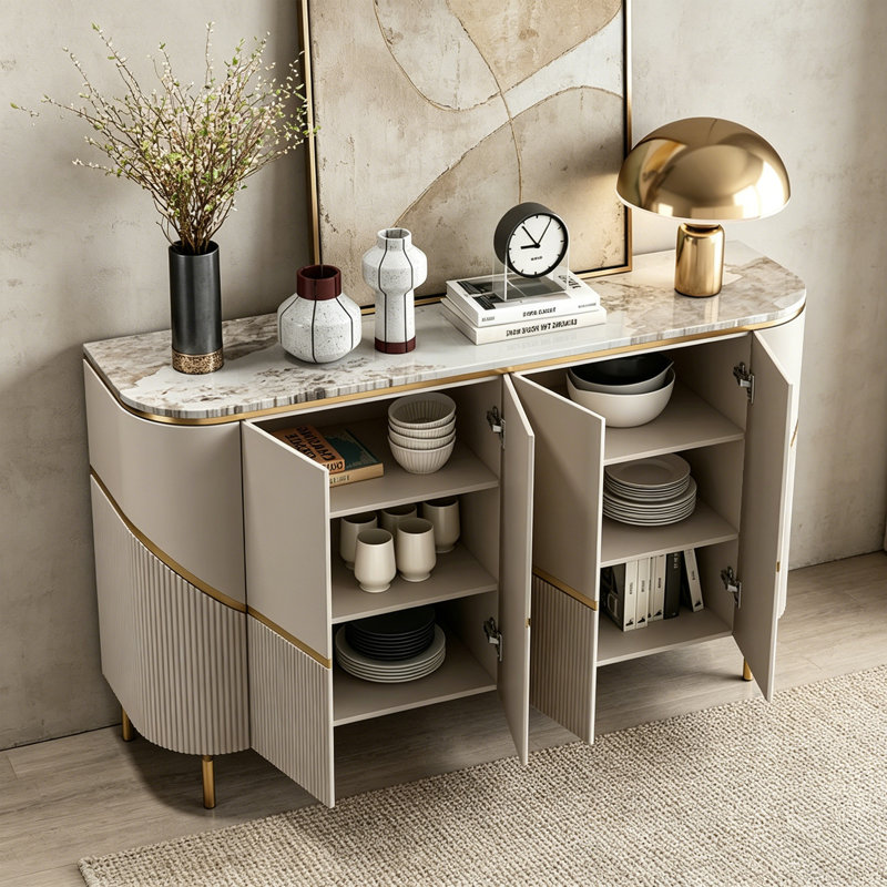 Buffet moderne moderne de style italien, H 35,43 po x l 59,06 po x P 15,75 po, Light Khaki
