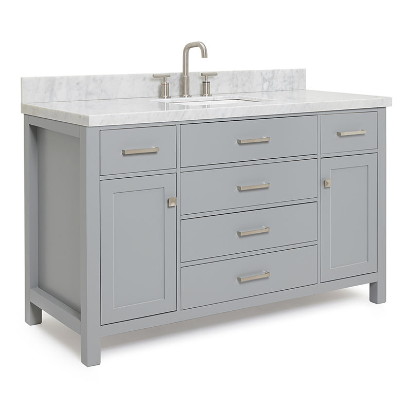 55'' Single Bathroom Vanity with Carrara Marble Top, Gray