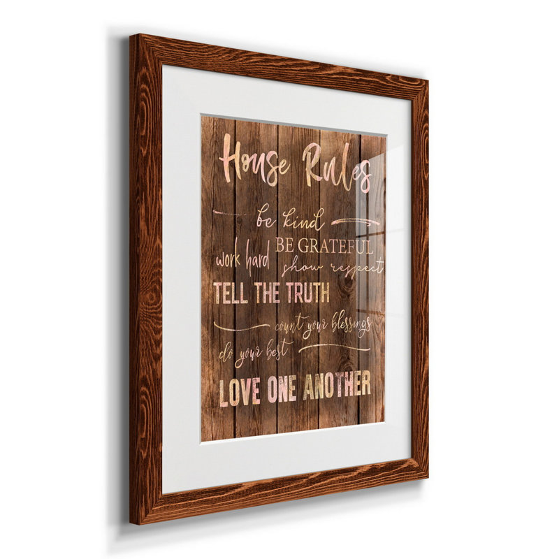 House Rules - Reproduction d'art textuel sur papier encadré, H 20 po x l 17 po x P 1,5 po, Érable