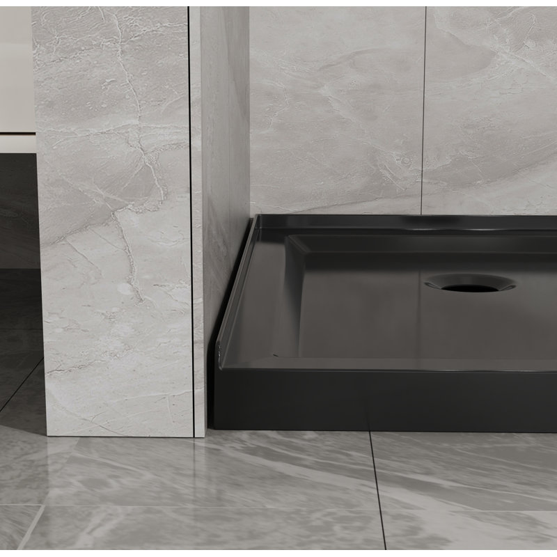 36 In. D X 36 In. W X 3.4 In. H Corner Drain Neo-Angle Shower Base Black, No Drain Kit