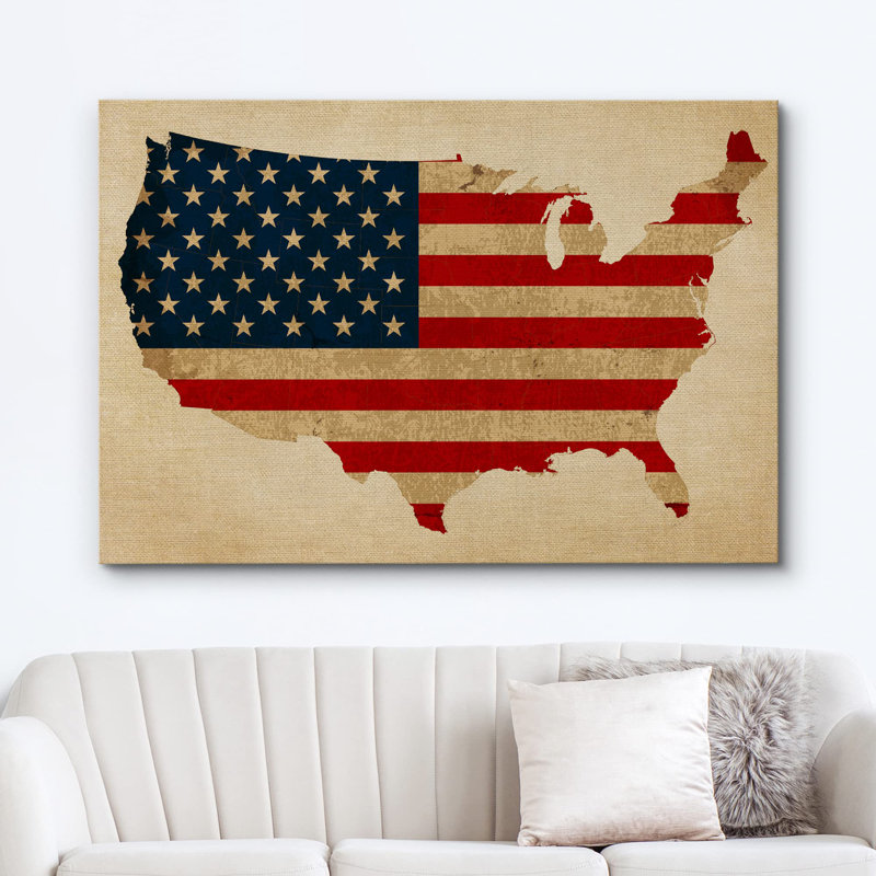 Drapeau rétro sur États-Unis d'Amérique sur toile, H 32 po x l 48 po x P 1,5 po