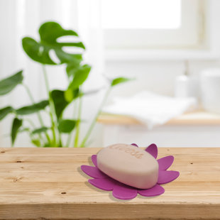 1pc Blue Lotus-shaped Silicone Soap Dish With Drainage Hole