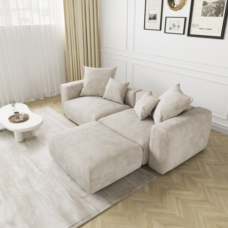 Canapé 2 places, Velours côtelé beige
