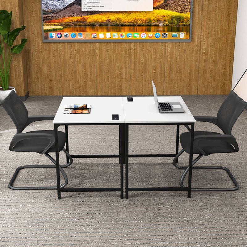 Ebern Designs 32" Meeting Room Desk Set Of 2 With Charging Station & Headphone Hook Metal Frame White