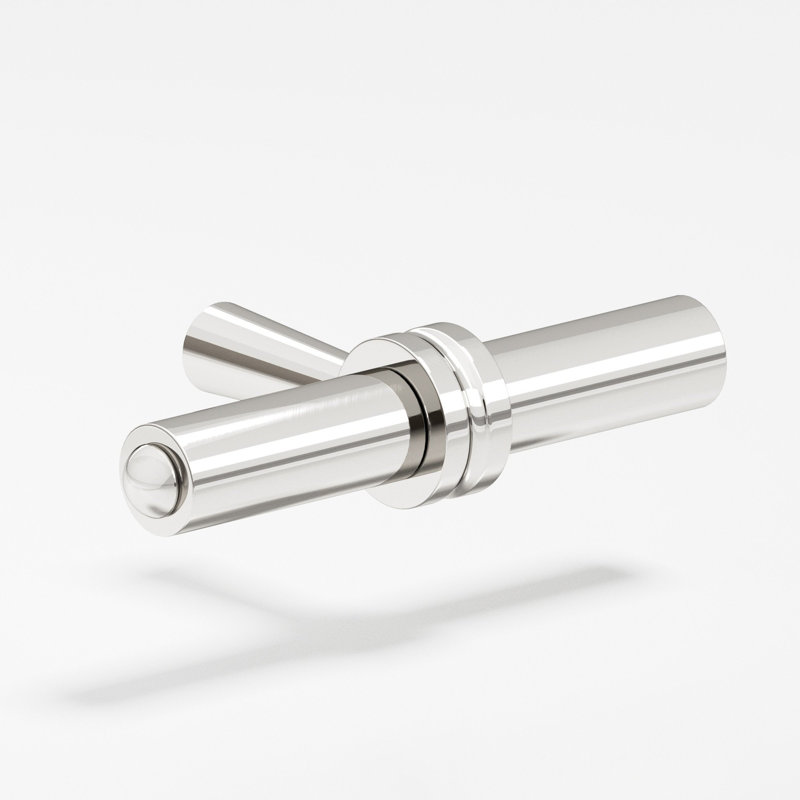 Round, Collared T Cabinet Knob With Tapered Post, Polished Nickel, 1.44" L x 0.38" W