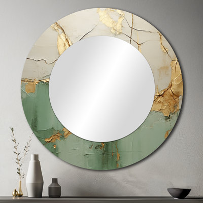 «Ricquita Green Gold Minimalisme Poteries», miroir décoratif en spirale abstraite, miroir mural rond moderne, impression d'art en métal