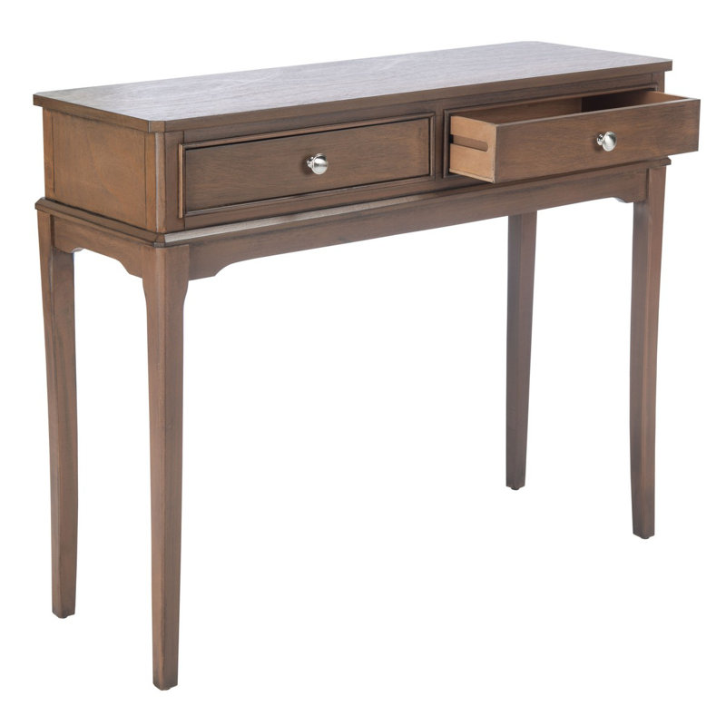 Durable Rustic 35.5'' Console Table – Solid Wood with 2 Drawers & Open Shelf for Baskets and Décor, Brown