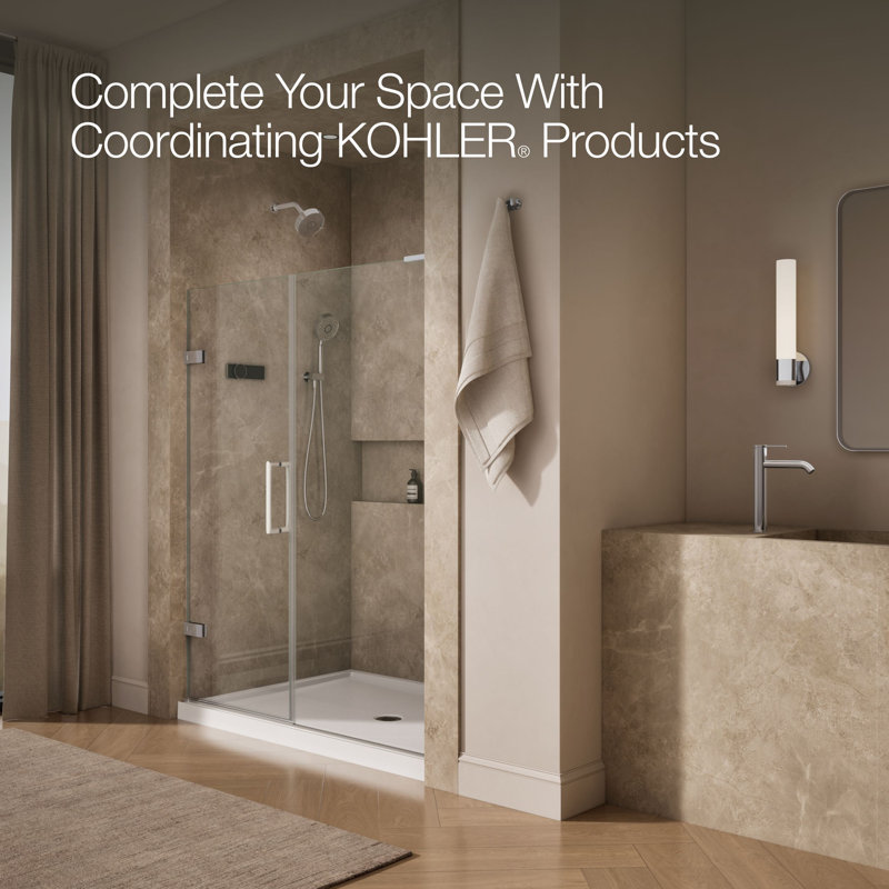 Composed 57-1/4-In58-In W X 71-1/2-In H Frameless Pivot Shower Door With 3/8-In Crystal Clear Glass And Back-To-Back Vertical Door Pulls
