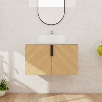 Meuble-lavabo flottant simple 30 po avec lavabo d'art en céramique, meuble-lavabo mural avec 2 portes à fermeture douce