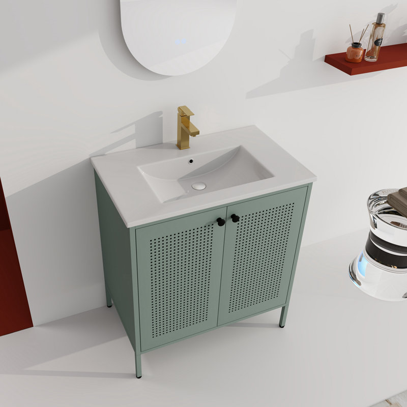 Meuble-lavabo simple de 30 po avec plateau en céramique Kalusingh, Vert