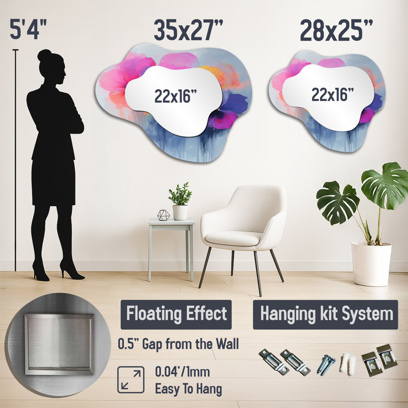 Pansies Watercolor Minimal Blooms - Poppy Cloud Decorative Wall Mirror, Traditional Vanity Mirror, Printed on Metal