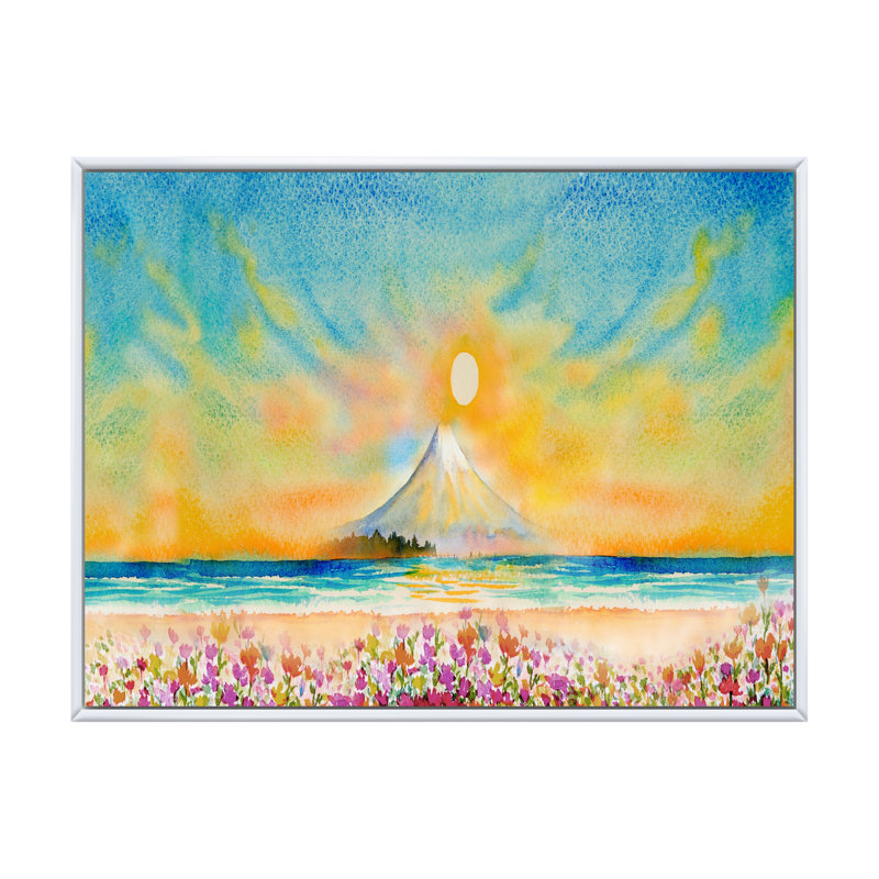 Paysage du Japon, mont Fuji II, reproduction sur toile flottante, H 8 po x l 12 po x P 1 po, Cadre flottant blanc