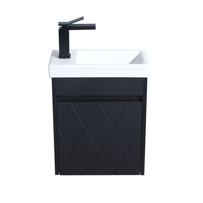 16'' Mini Wall-Mounted Single Bathroom Vanity With Ceramic Top, Black
