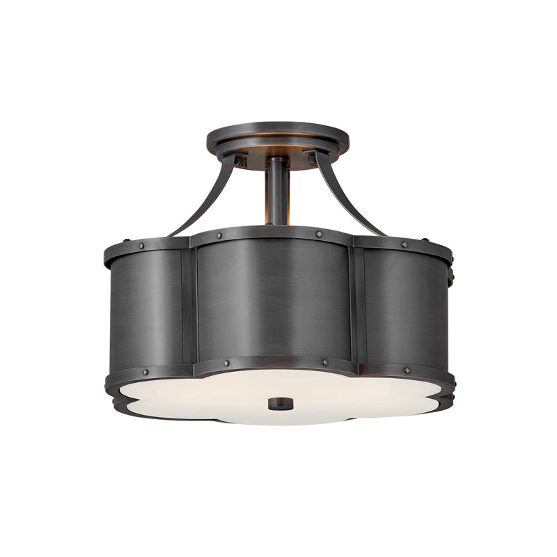 Chance 2-Light Semi-Flush Mount Ceiling Light w/ Etched Lens, Blackened Brass