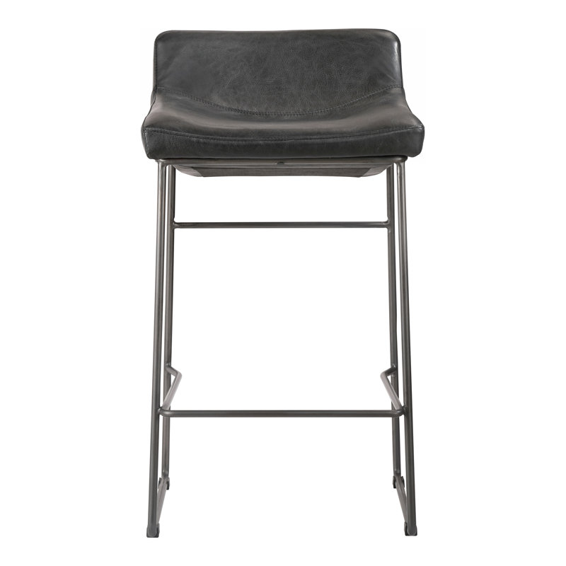 Startlet Bar Stool, Counter Stool (26” Seat Height), Black Genuine Leather