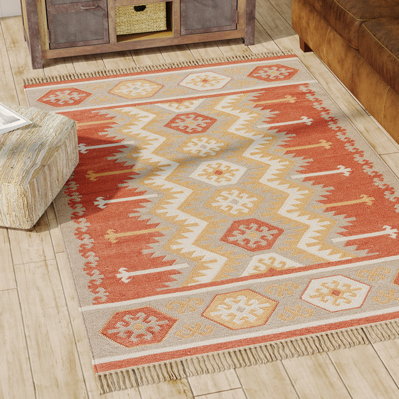 Orange / Beige Avalyn Geometric Pattern Indoor/Outdoor Rugs, Rectangle 3 pi 6 po x 5 pi 6 po