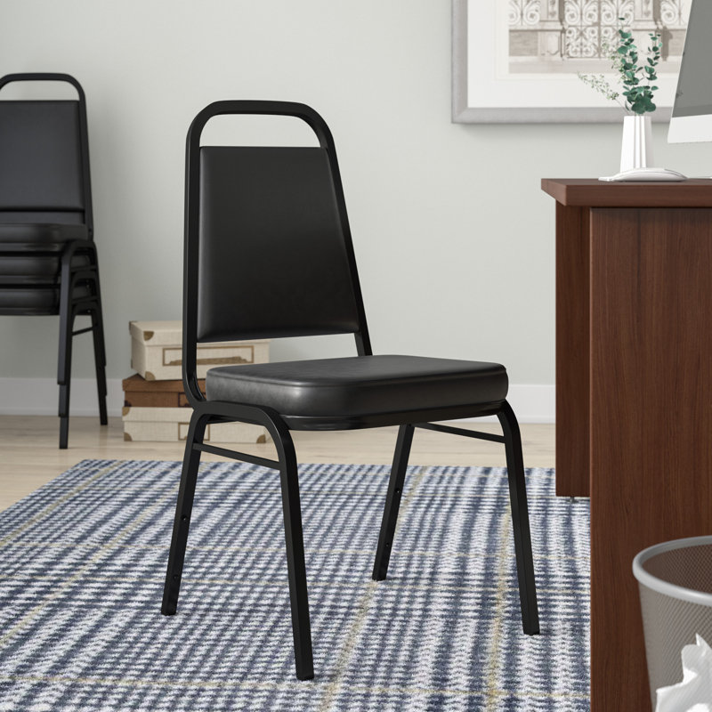 Elegant Black Vinyl Banquet Chair with Powder-Coated Steel Frame