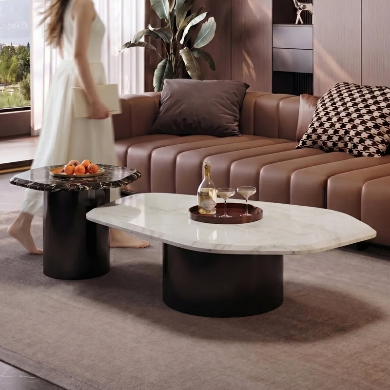 Table basse en marbre Luxury-Style Creative, White/Black/Grey/Dark Grey, 15.7" H x 47.2" W x 27.6" D