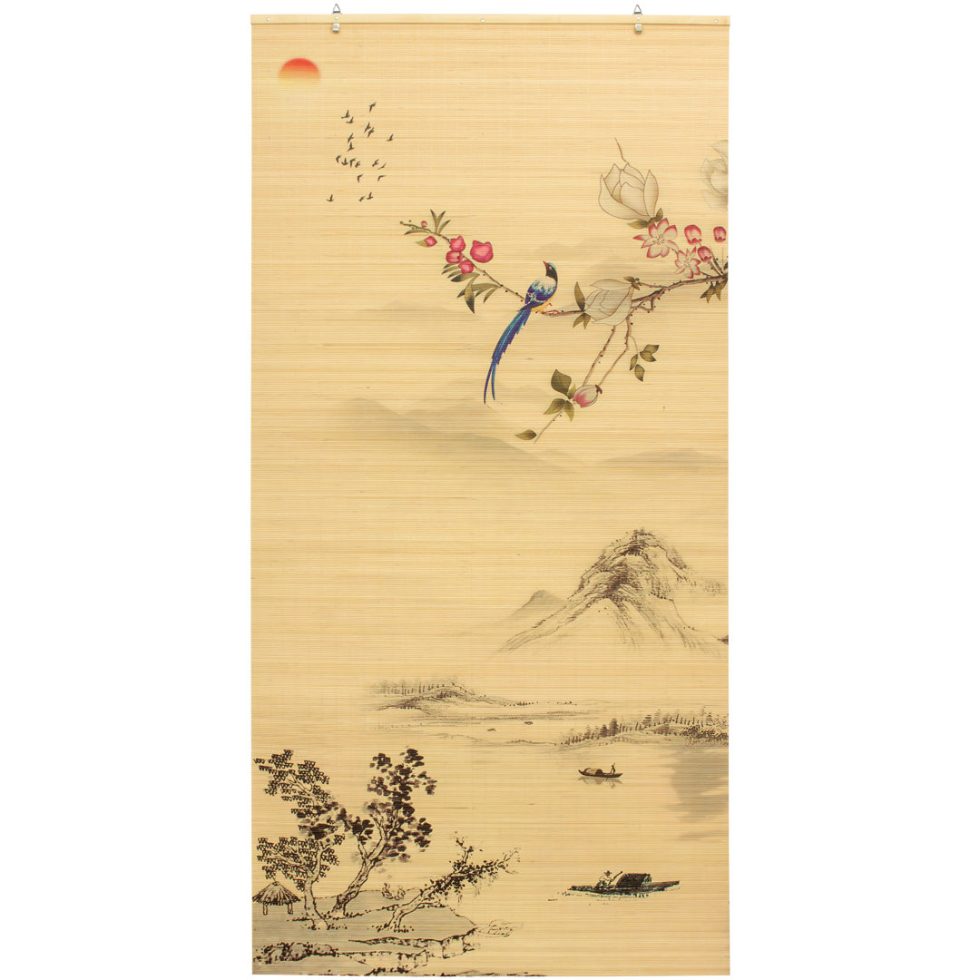 Bamboo Window - Rising Sun Semi-Sheer Black/Brown Roman Shade Winston Porter Length & 