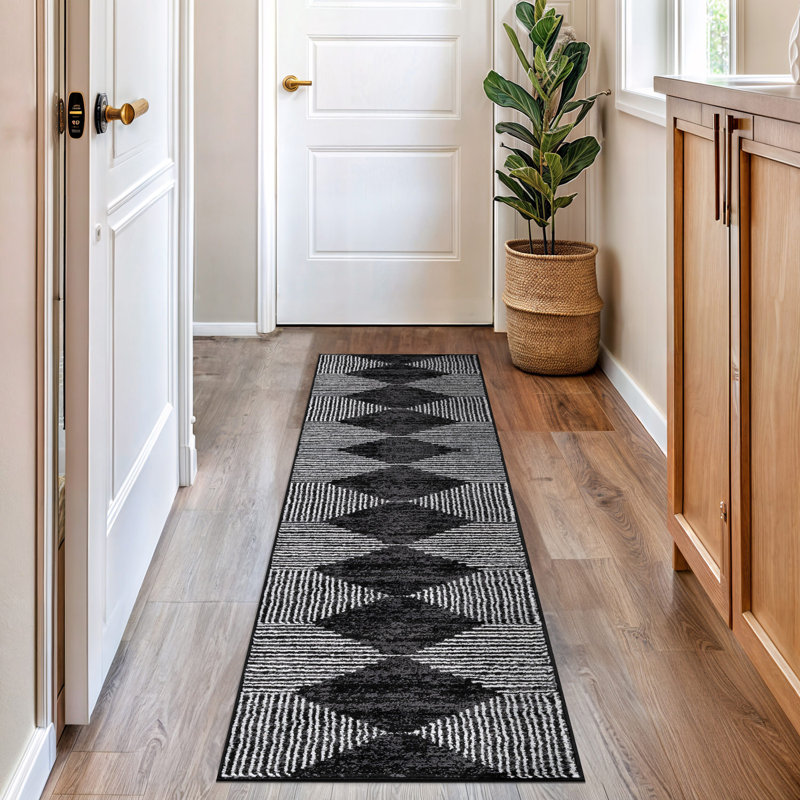 Black Ivory Geometric Stripe Area Rug, Runner 2'2" x 8'
