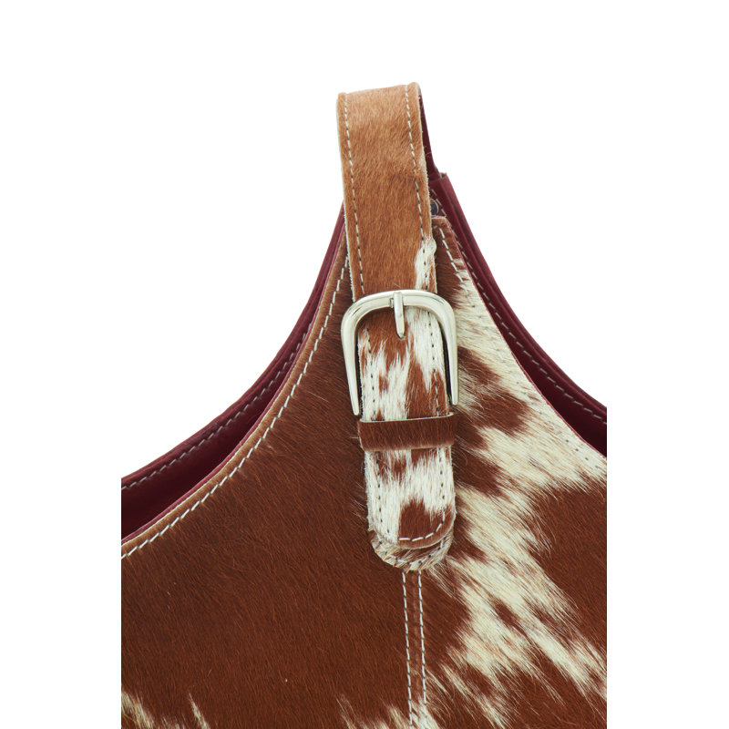 Porte-revues en cuir fait à la main Sandie, Blanc / Brun